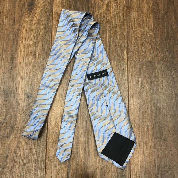 J Ferrar Mens Formal Necktie Metallic Blue Neck Tie Wavy Metallic Blue - Picture 3 of 7